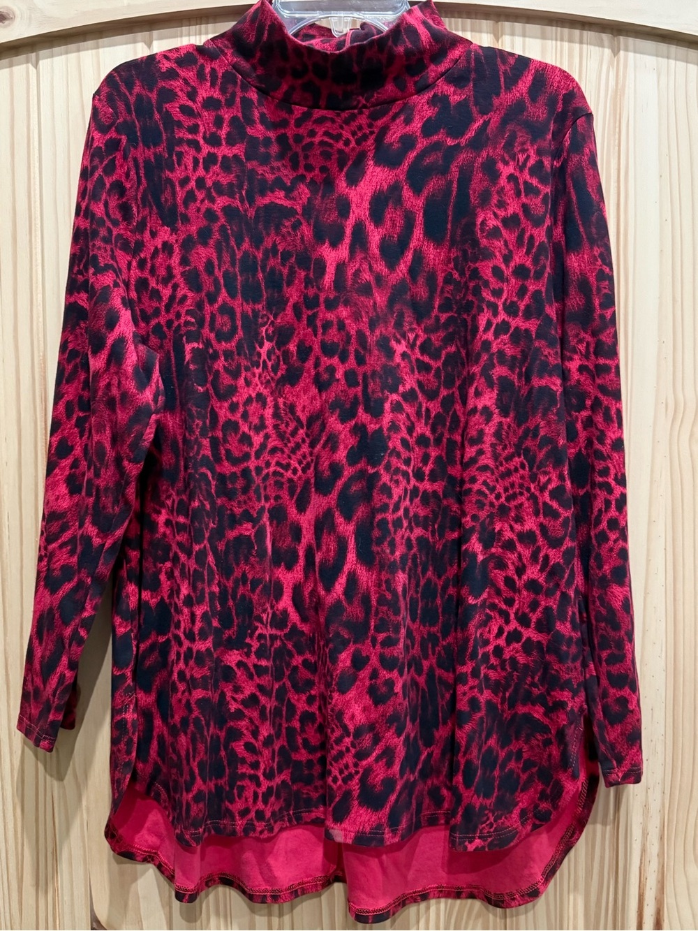 Women’s Red and Black Animal Print Turtleneck Top - Chico's - Size 2